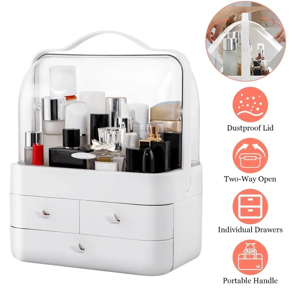 - Makeup Organizer Jewelry Cosmetic Storage Box W/ Dustproof Flip Cover 3 pink